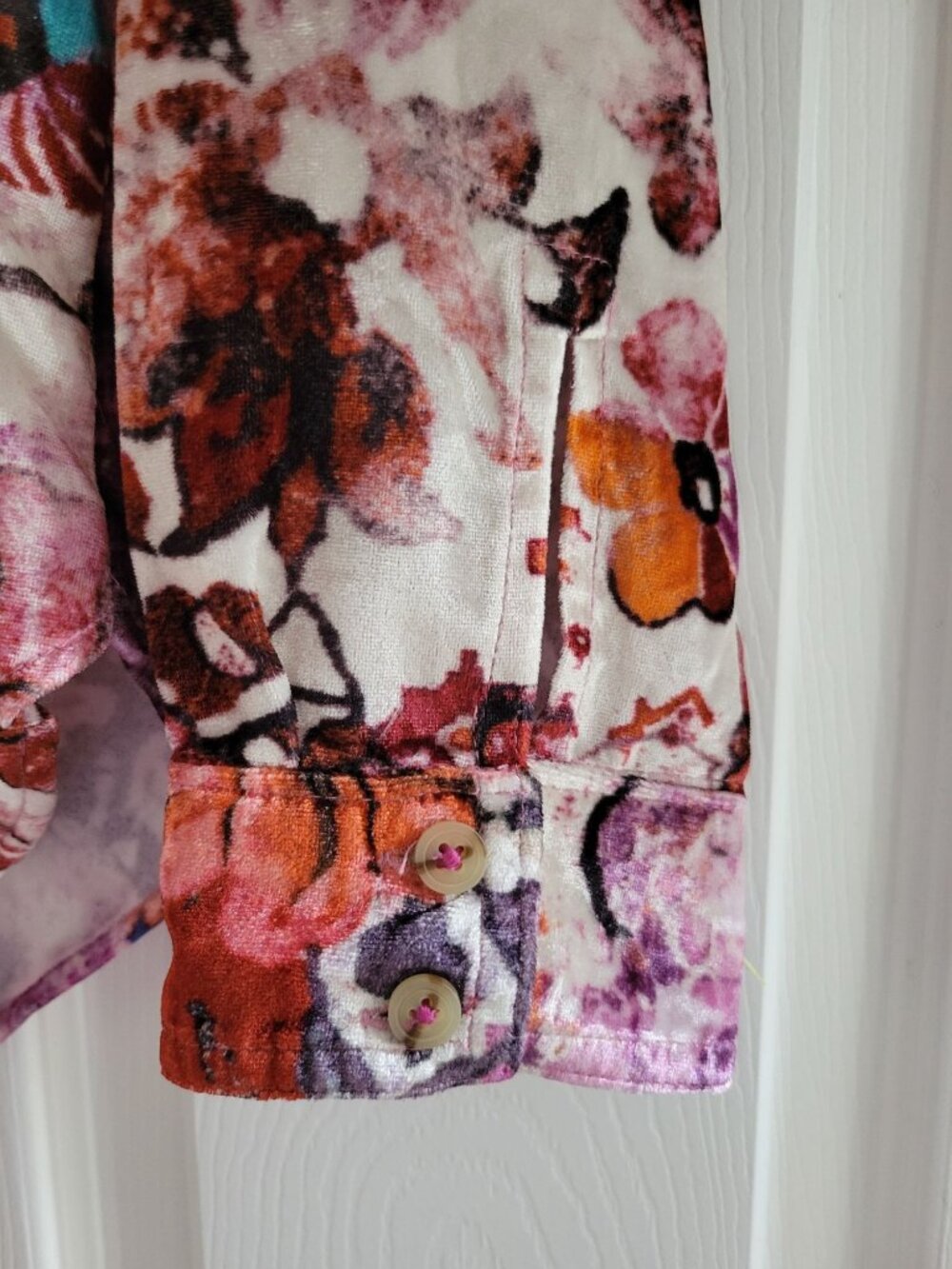 Anthropologie Pilcro Pink Multi-color Crushed Velvet shirt size Medium top - Picture 5 of 9
